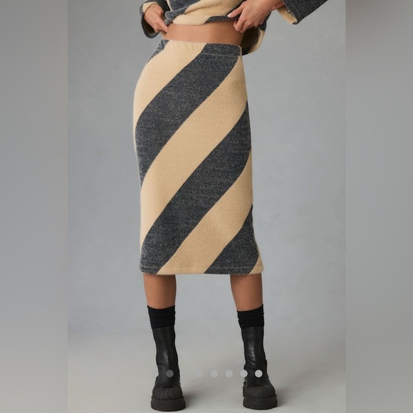 NWT Maeve Striped Knit Midi Skirt and Top in Charcoal and Tan - Picture 5 of 15